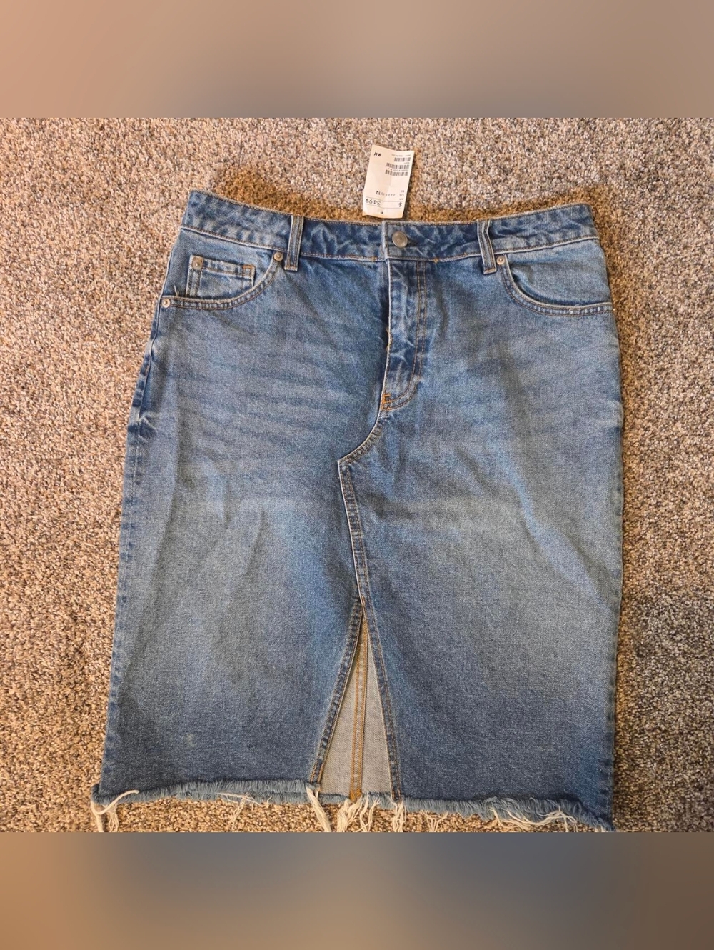 H&M Light Blue Denim Skirt with Frayed Hem Sz 12